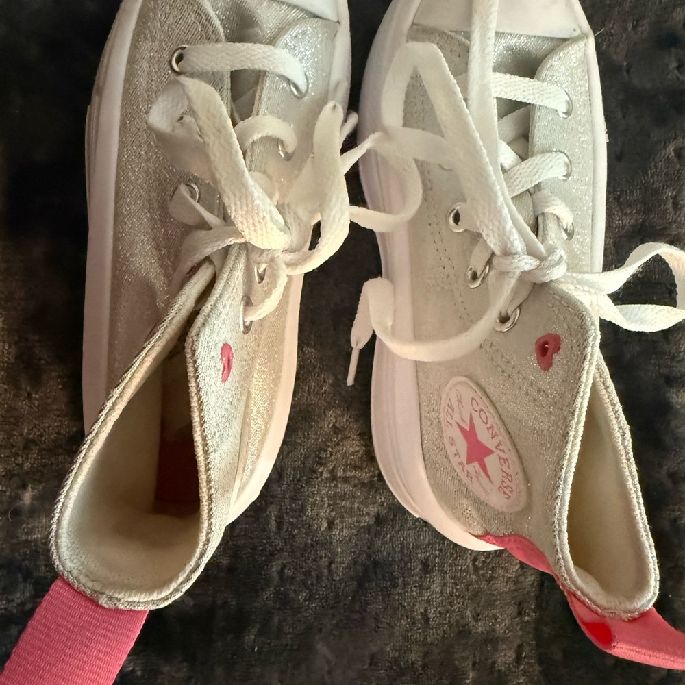 Converse Kids' Shimmering Silver and Pink Sneakers